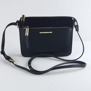 Aldo Black Crossbody Bag Small Zip Gold Hardware